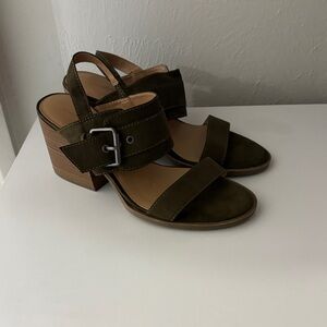 Dark Green Block Heel Sandals